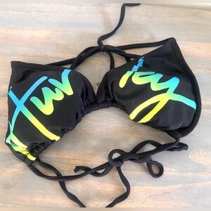 Hurley Black With Blue/ Green/ Yellow Logo Print Bikini Top Size M